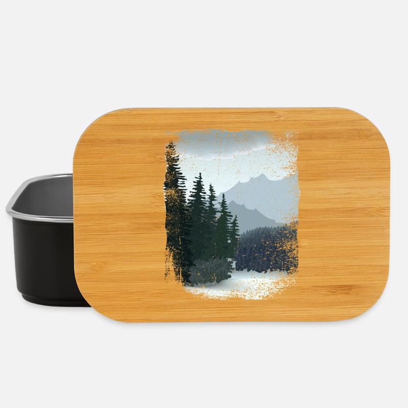 finsterer Wald und Berge mit ausgefranstem Rand - Lunch Box - Schwarz