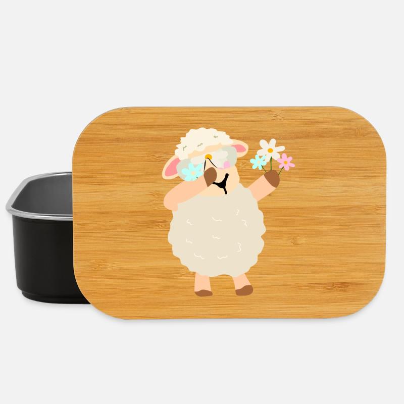 Flower Wreath Sheep Illustration - Lunch Box - black