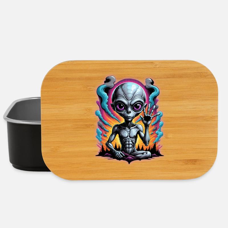 Cosmic Alien Meditation Artwork - Lunch Box - black