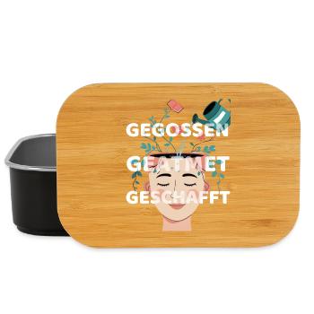 Gegossen, geatmet, geschafft - Motivationsspruch  - Lunch Box - Schwarz - Vorne
