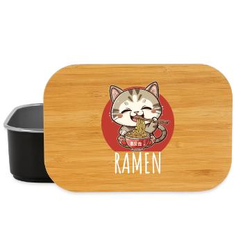 Chat Kawaii Rétro Mange Ramen - Boîte à goûter - noir - Devant