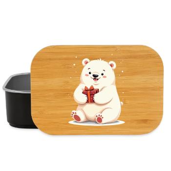 Cute Polar Bear with Gift Illustration - Lunch Box - black - Front