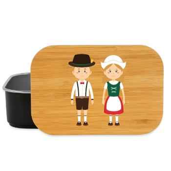 Folk costume Children's couple in Lederhosen and Dirndl - Lunch Box - black - Front
