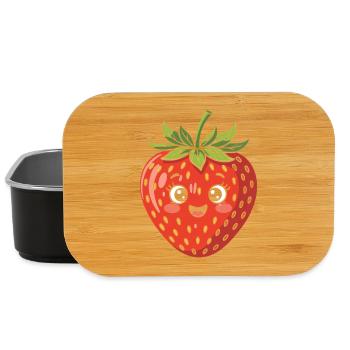 Fraise avec visage Fruit Drôle Mignon Mignon - Boîte à goûter - noir - Devant