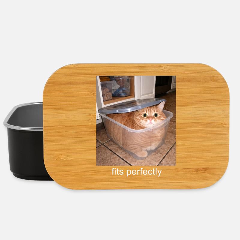 Fits Perfectly Cat Meme Funny Humor - Lunch Box - black