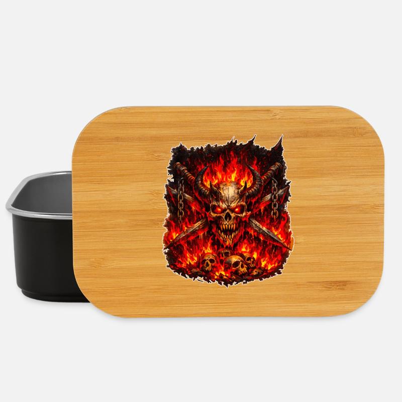 Fire Skull with Horns - Lunch Box - black