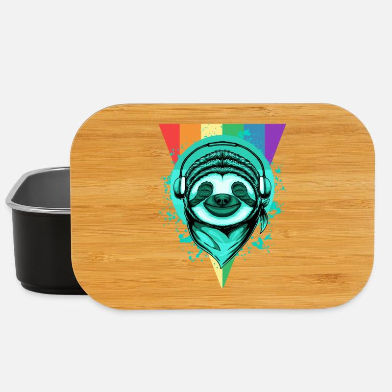 Sloth with headphones & rainbow - Lunch Box - black