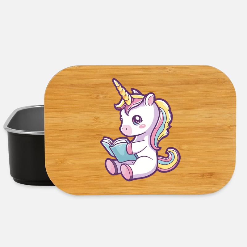 Niedliches Einhorn Cartoon liest ein Buch - Lunch Box - Schwarz