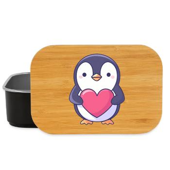 Pinguin mit rotem Herz - Entzückender Cartoon - Lunch Box - Schwarz - Vorne