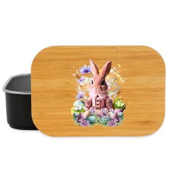 Un lapin rose pastel dans une mer de fleurs - Boîte à goûter - noir - Devant