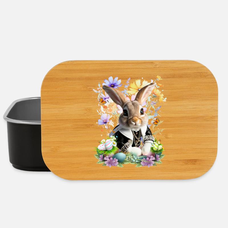 Eleganter Osterhase im Blumenfeld - Lunch Box - Schwarz