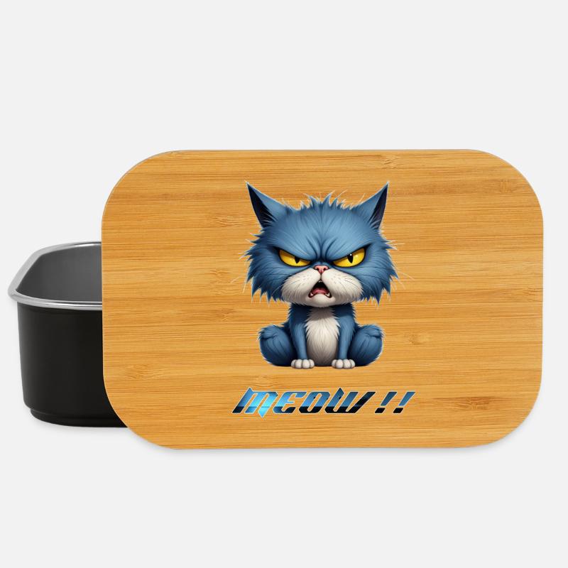 Angry Blue Cat Pixel Meow - Lunch Box - black