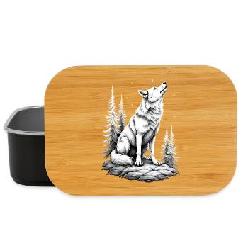 Wolf Drawing Sketch Illustration Black White - Lunch Box - black - Front