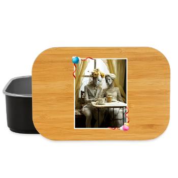 Ethereal dolls in love bride and groom in a cafe - Lunch Box - black - Front