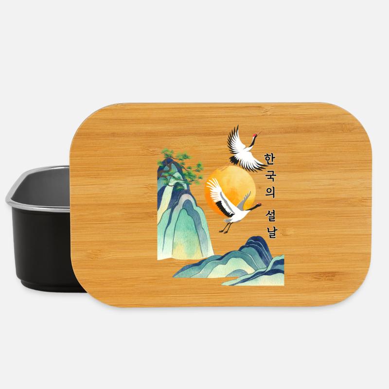 Korean Seollal Design – Cranes and Sun - Lunch Box - Schwarz