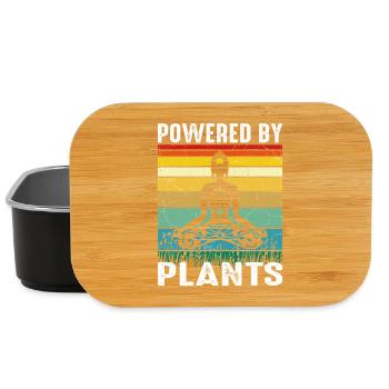 Vegan Yoga Retro Design – Powered by Plants - Lunch Box - Schwarz - Vorne