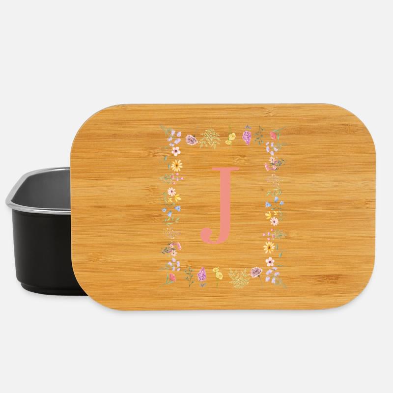 Initiales florales « J », monogramme de lettres - Boîte à goûter - noir