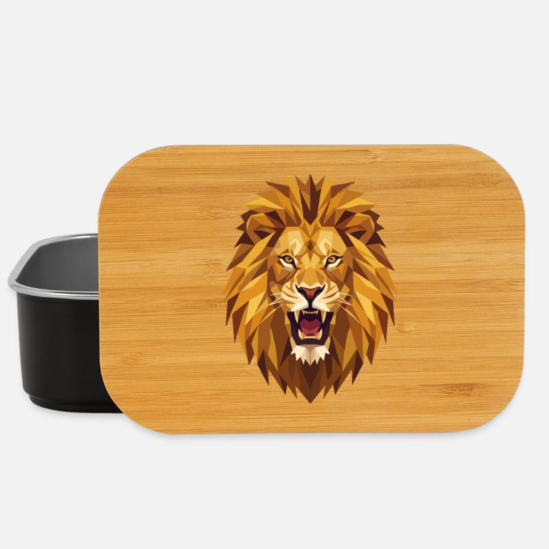 Geometric Roaring Lion Head Low Poly Art - Lunch Box - black