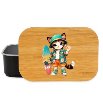 Kawaii tropical surfer cat - Lunch Box - black - Front