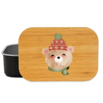 ours mignon avec bonnet à pompon et écharpe en hiver - Boîte à goûter - noir - Devant