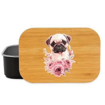 Mops mit Blumen - Lunch Box - Schwarz - Vorne