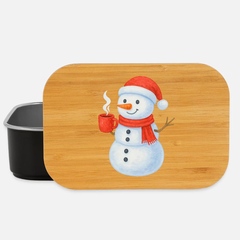 Snowman with red scarf and cup - Lunch Box - black