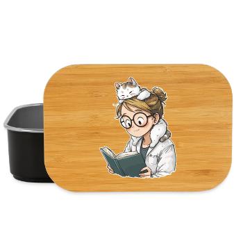 Cat Shoulder Reading Librarian Book Club T-Shirt - Lunch Box - Schwarz - Vorne