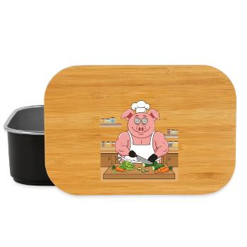 Muscular pig chopping salad - Lunch Box - black - Front
