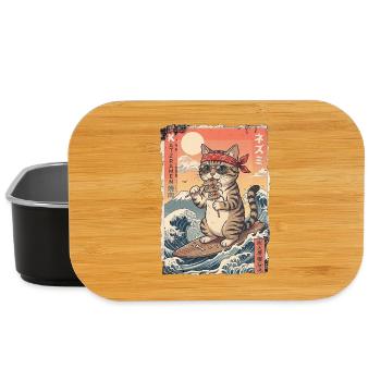 Kawaii Surfer Katze - Lunch Box - Schwarz - Vorne