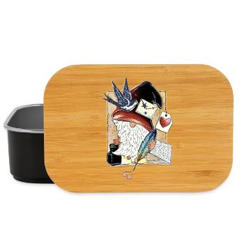 Cute book dwarf with feather heart - Lunch Box - black - Front