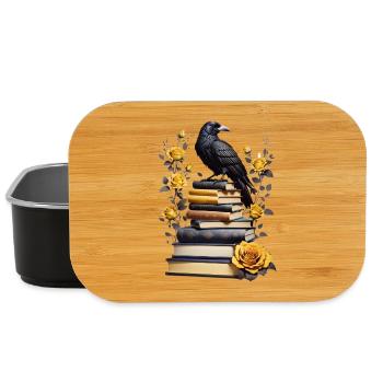Bücherstapel mit Rabe - Lunch Box - Schwarz - Vorne