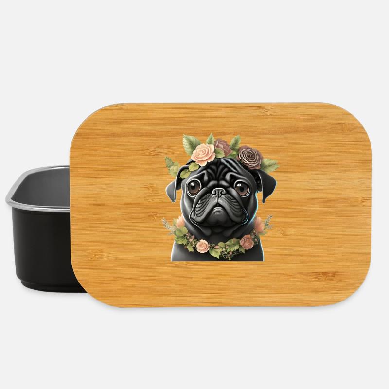 Mops mit Kranz - Lunch Box - Schwarz