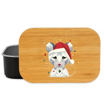 Snow Mouse in Geometric Christmas Design - Lunch Box - black - Front