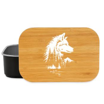 Silhouette de forêt avec visage de loup en noir et blanc - Boîte à goûter - noir - Devant