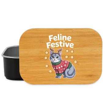 Feline Festive Christmas Cat with Antlers - Lunch Box - black - Front