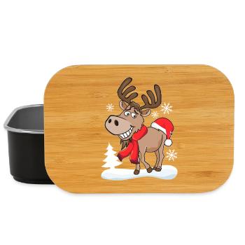 Renne souriant et cool avec le chapeau de Père Noël - Boîte à goûter - noir - Devant