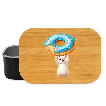 Mouse with Donut – Cute Cartoon Design - Lunch Box - black - Front
