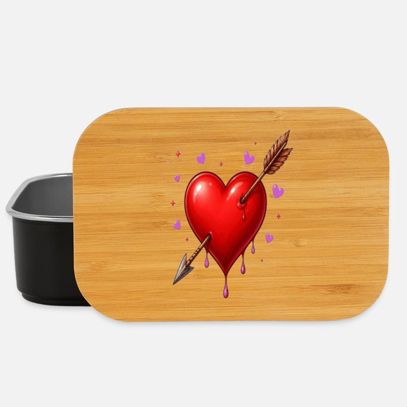 Heart Pierced by Arrow – Minimal Love Design - Lunch Box - black