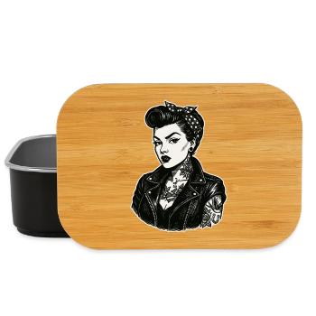 Rebellisches 50s Pin-Up Girl Lederjacke - Lunch Box - Schwarz - Vorne