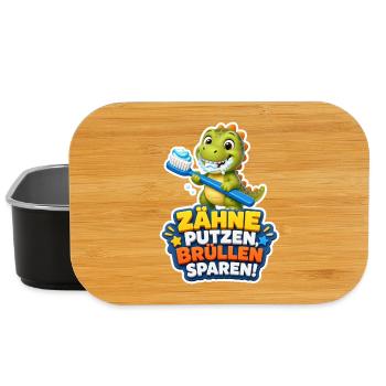 Dino Zähne putzen Brüllen sparen Spruch Kinder - Lunch Box - Schwarz - Vorne