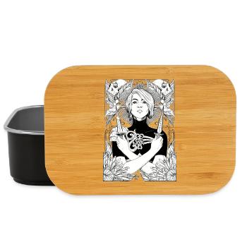 Frau mit Dolchen, Schädeln und Dahlien - Lunch Box - Schwarz - Vorne