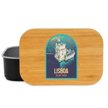 Illustration Belém Tower Lisbon, Aerial View - Lunch Box - black - Front