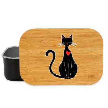 Chat noir avec cœur – Magique et minimaliste - Boîte à goûter - noir - Devant