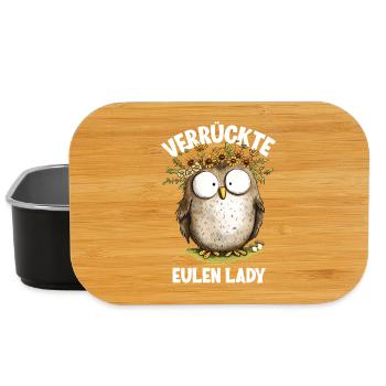 Eule mit Spruch Verrückte Eulen Lady - Lunch Box - Schwarz - Vorne
