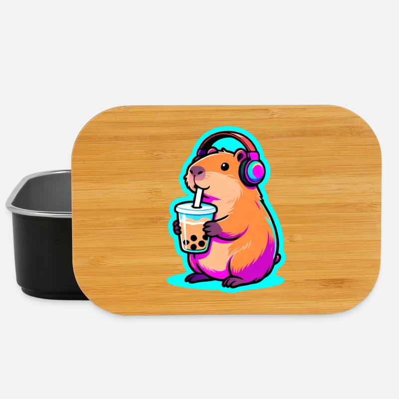 Süßes Capybara Bubble Tea Kawaii Tier Geschenk - Lunch Box - Schwarz