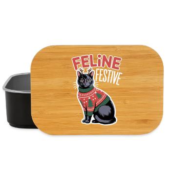 Feline Festive Weihnachtskatze Mit Rentierohren - Lunch Box - Schwarz - Vorne