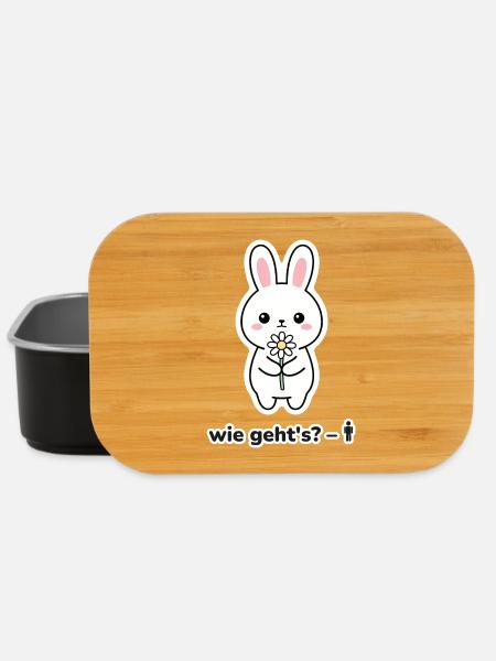 wie geht's? – Hase mit Blume Meme - Lunch Box - Schwarz
