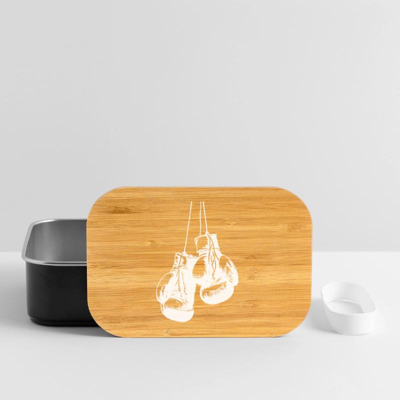 Conception de gants de boxe blancs suspendus. Conception de logo Boîte à goûter