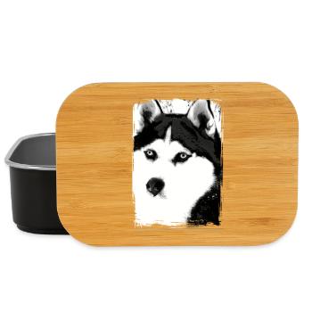 Black and white Husky portrait on textile - Lunch Box - black - Front