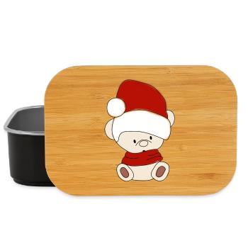 Teddy bear with winter hat Santa hat - Lunch Box - black - Front